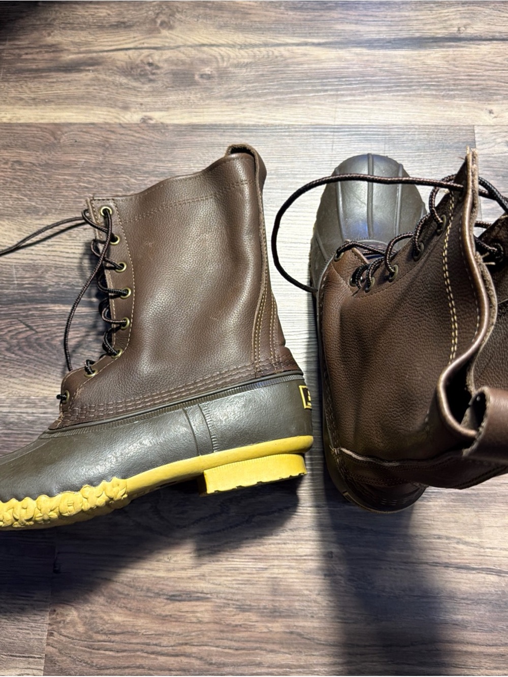 LL Bean Women's Brown Unlined Ankle Duck Boots 8" Leather Lace Up Size 9 M New